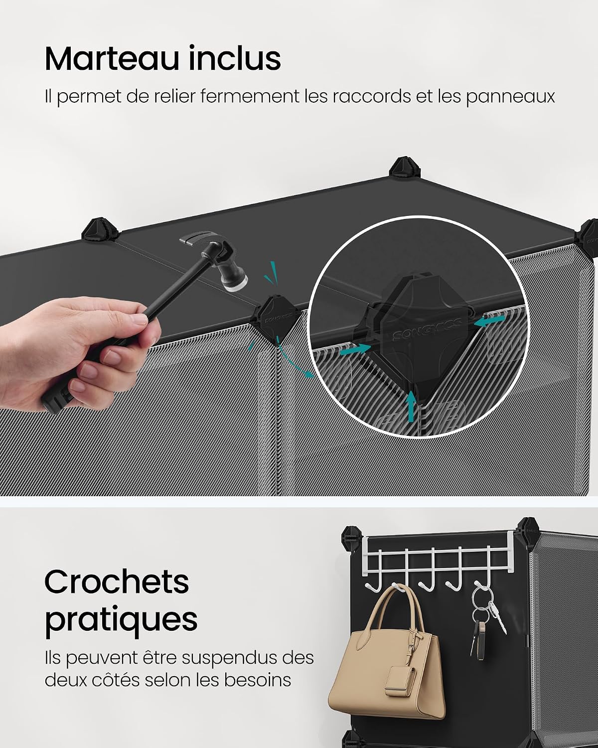 SONGMICS Étagère à Chaussures 10 Compartiments, Étagère de Rangement Modulable, Compartiment de 30 x 40 x 30 cm, Porte, Cadre en Acier, Plastique, pour Couloir, Chambre, Entrée, Noir LPC035B01
