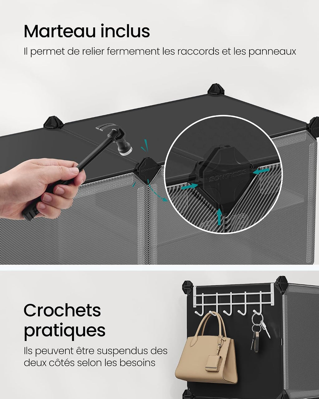 SONGMICS Étagère à Chaussures 10 Compartiments, Étagère de Rangement Modulable, Compartiment de 30 x 40 x 30 cm, Porte, Cadre en Acier, Plastique, pour Couloir, Chambre, Entrée, Noir LPC035B01