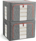 Lot de 2 Sacs de Rangement Pliables et Rigides pour Couettes, B Armoire pour Édredons Couvertures Oreillers Jouets Vestes Vêtements, Avec Fenêtres Transparentes, Gris (22L)